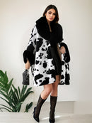 Sobretudo Feminino Inverno Estampa Leopardo com Gola Alta e Mangas Morcego