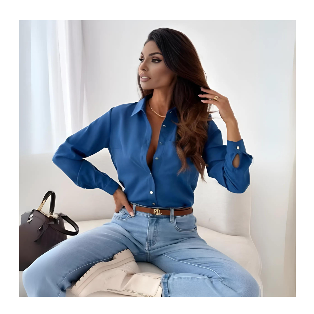 Blusa feminina Elegante de Chiffon, casual Manga comprida Gola em v solta top.