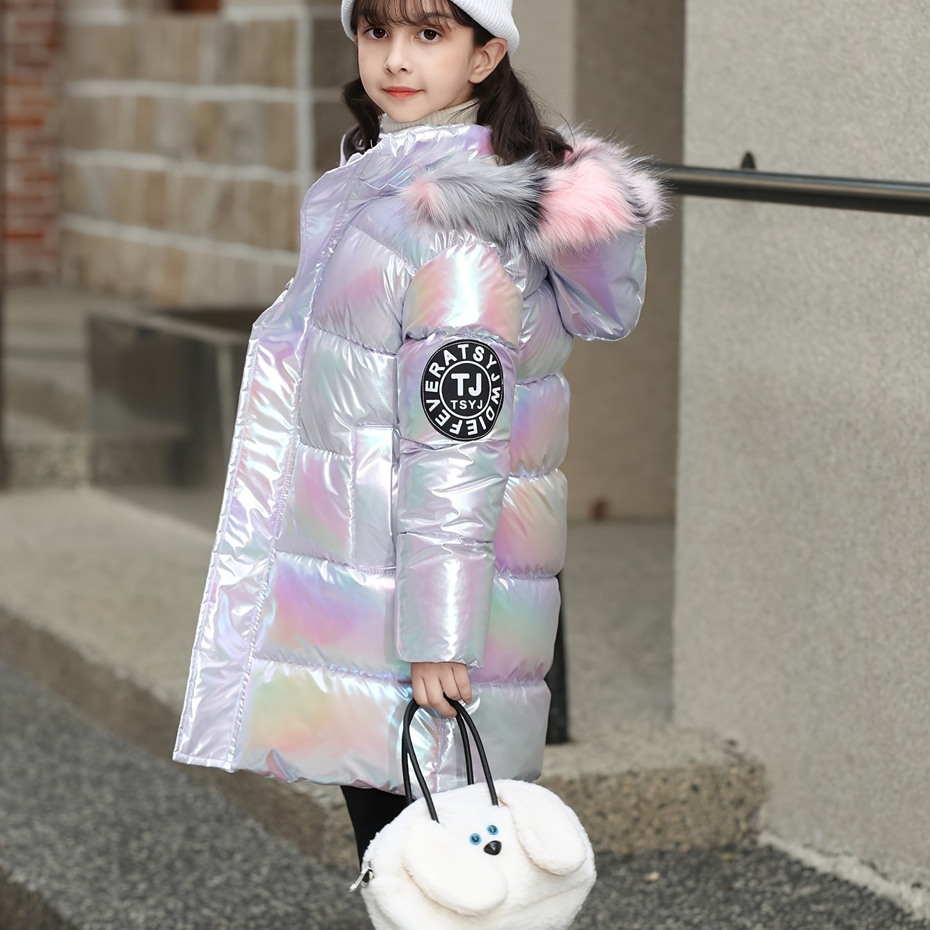Casaco Infantil de Inverno Lavanda com Capuz – Quente e Cheio de Estilo