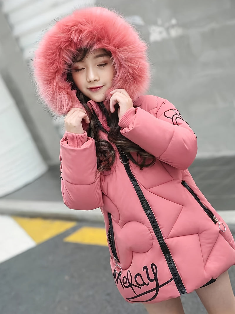 Casaco infantil  Plus Size com Capuz de Pelo Rosa – Inverno Quentinho e Estiloso