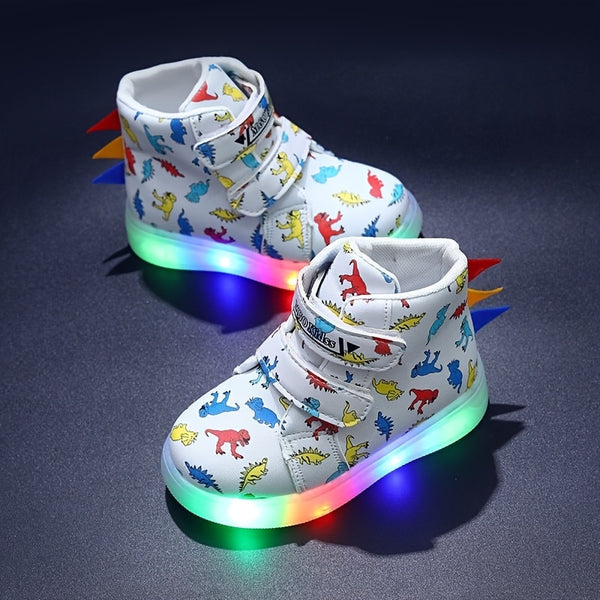Tênis Infantil com Luz de LED e Estampa de Dinossauro – Colorido e Divertido