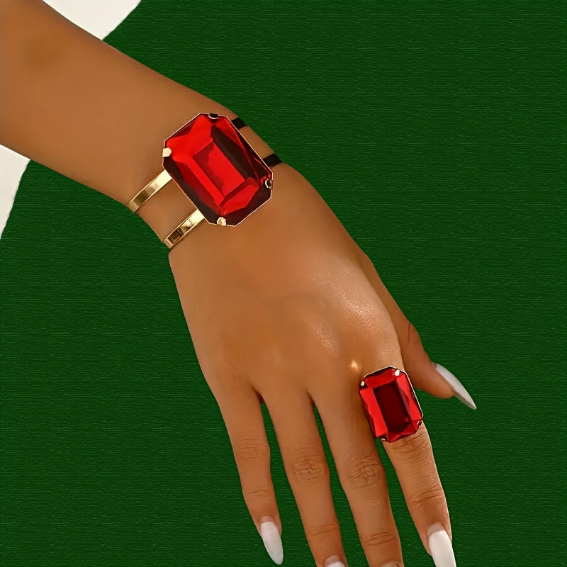 Conjunto Luxo Pulseira e Anel com Pedraria Elegante