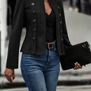 Casaco Feminino Europeu e Americano em Camurça com Botões Duplos