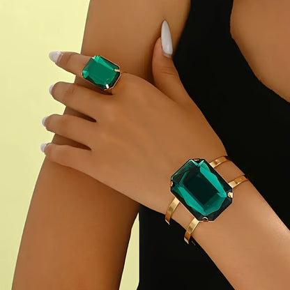 Conjunto Luxo Pulseira e Anel com Pedraria Elegante