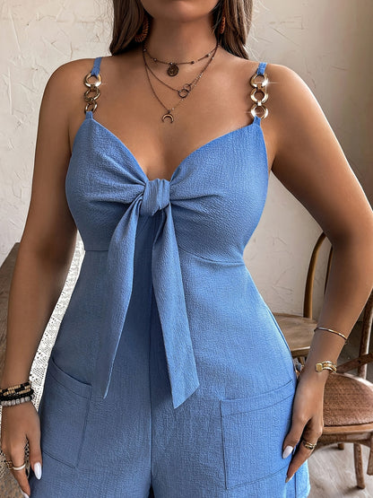 Macacão Feminino Plus Size com Amarração, Fivela Metálica e Bolsos – Estilo e Conforto em Uma Só Peça