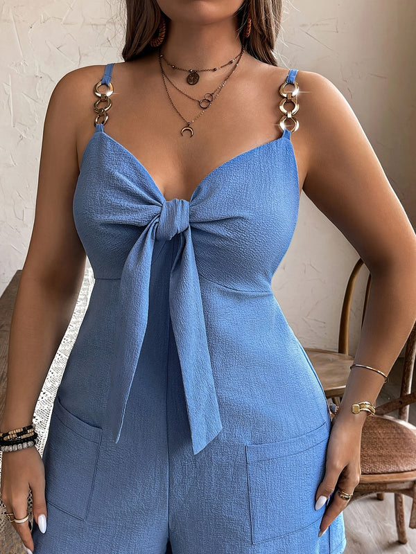 Macacão Feminino Plus Size com Amarração, Fivela Metálica e Bolsos – Estilo e Conforto em Uma Só Peça