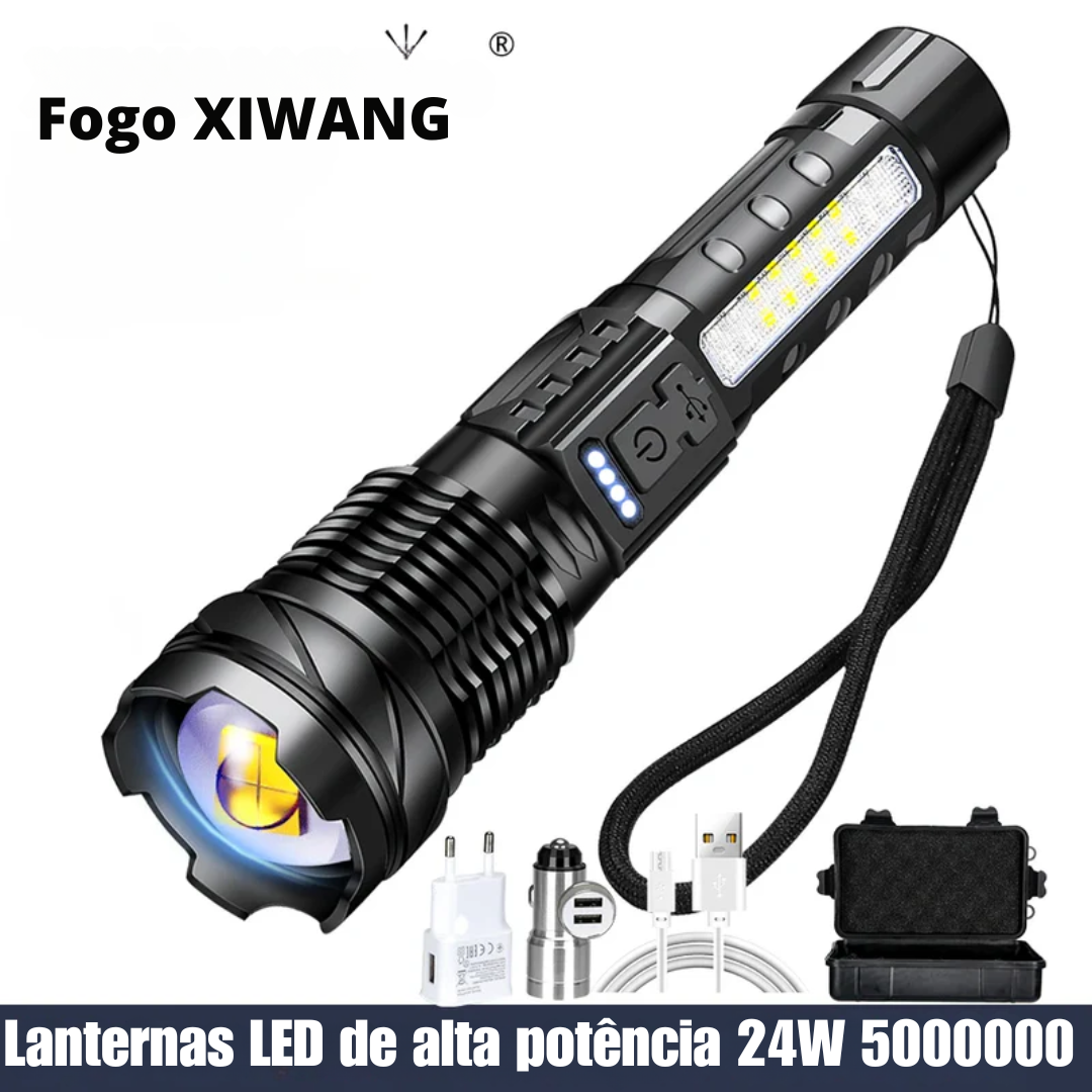 Lanternas LED de alta potência forte, luz tática, holofotes de emergência, Jetbeam1 km 18650 bateria embutida, 24W, 50000000.