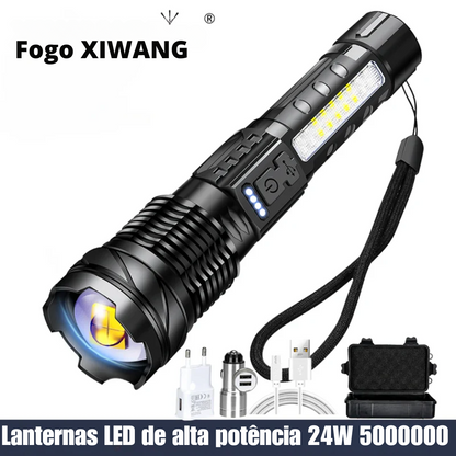 Lanternas LED de alta potência forte, luz tática, holofotes de emergência, Jetbeam1 km 18650 bateria embutida, 24W, 50000000.