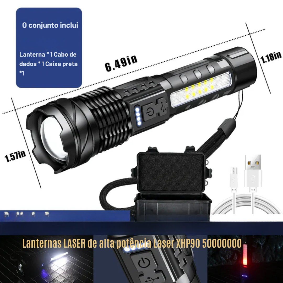 Lanternas LED de alta potência forte, luz tática, holofotes de emergência, Jetbeam1 km 18650 bateria embutida, 24W, 50000000.