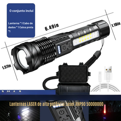 Lanternas LED de alta potência forte, luz tática, holofotes de emergência, Jetbeam1 km 18650 bateria embutida, 24W, 50000000.