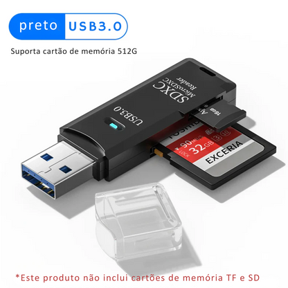 Leitor de Cartão 2 em 1 USB 3.0 Leitor de Cartão Micro SD Adaptador USB de Alta Velocidade Cartão de Memória TF Para PC Lapto.