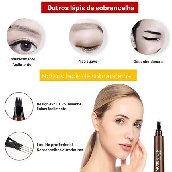 Lápis de Sobrancelha 4 Pontas à Prova d'Água - Longa Duração.