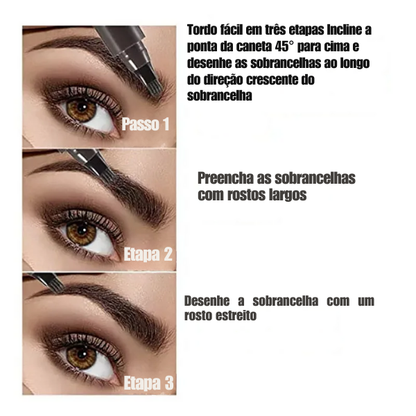 Lápis de Sobrancelha 4 Pontas à Prova d'Água - Longa Duração.