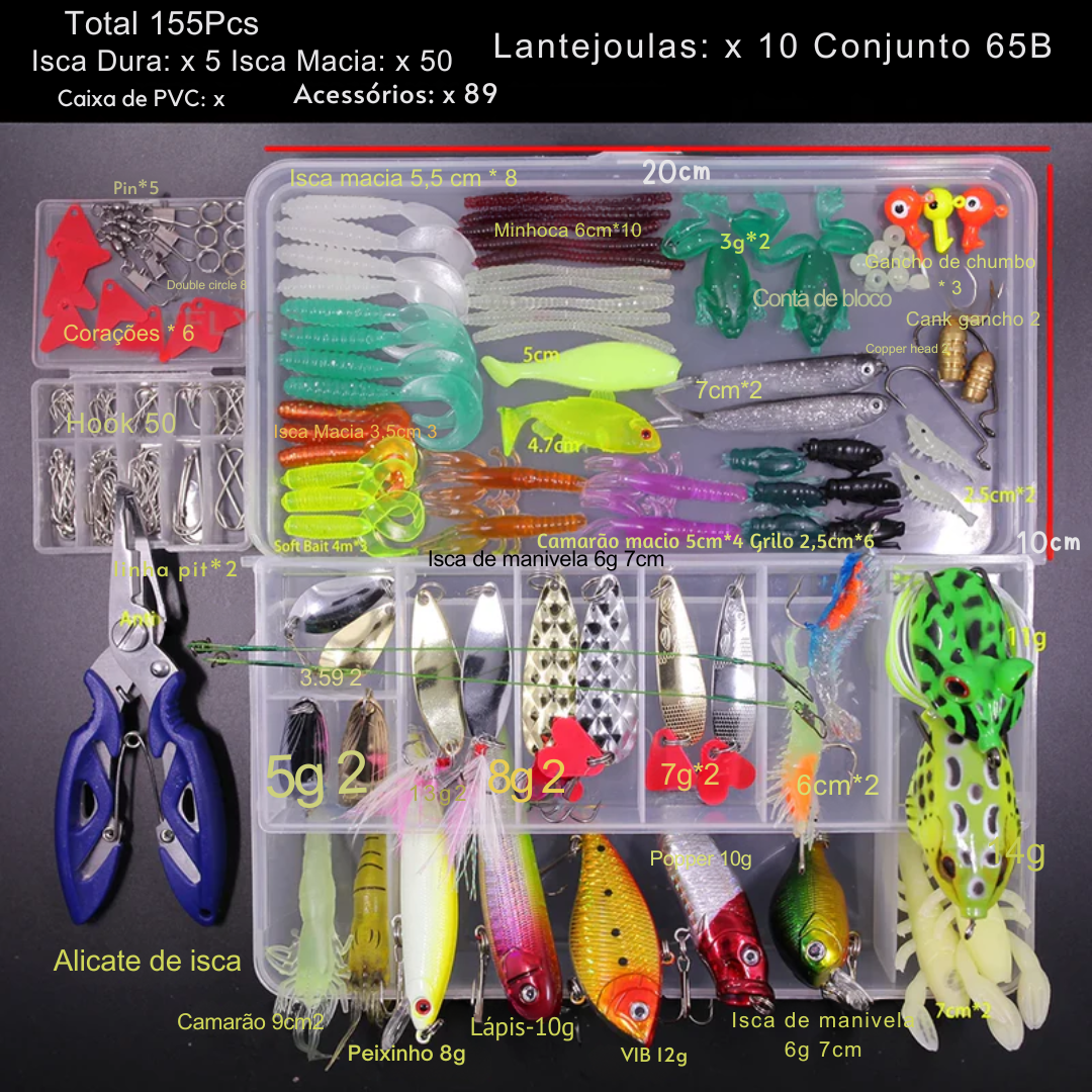conjunto de isca de pesca mista macio e duro kit minnow metal gabarito colher acessórios com caixa para baixo pique manivela.