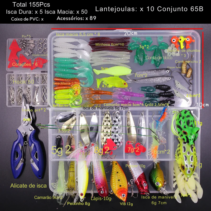 conjunto de isca de pesca mista macio e duro kit minnow metal gabarito colher acessórios com caixa para baixo pique manivela.