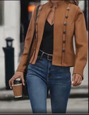 Casaco Feminino Europeu e Americano em Camurça com Botões Duplos