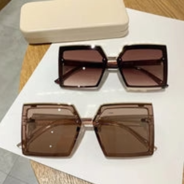 "Lentes de Sol Femininas Grandes Personalizadas, Quadradas e Sem Armação UV.